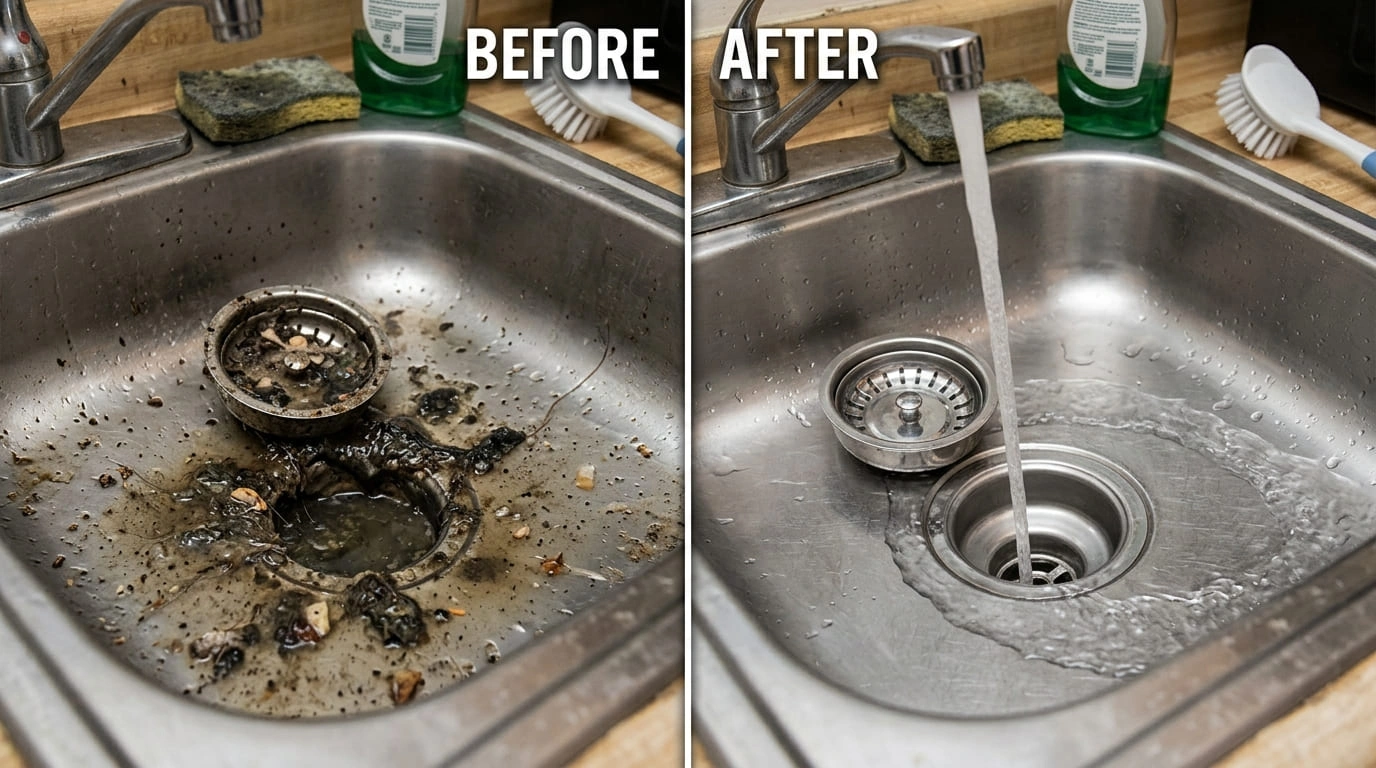Drain cleaning service before and after for clay lateral root intrusion repair Arvada CO by Olde Arva Plumbing