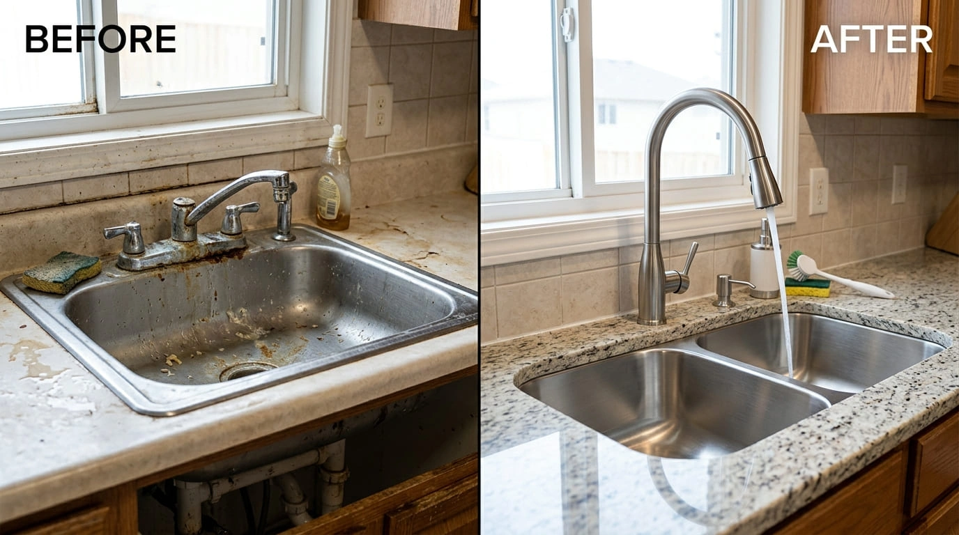 Faucets and sinks repair replacement before and after Olde Arva Plumbing emergency plumbers Arvada CO