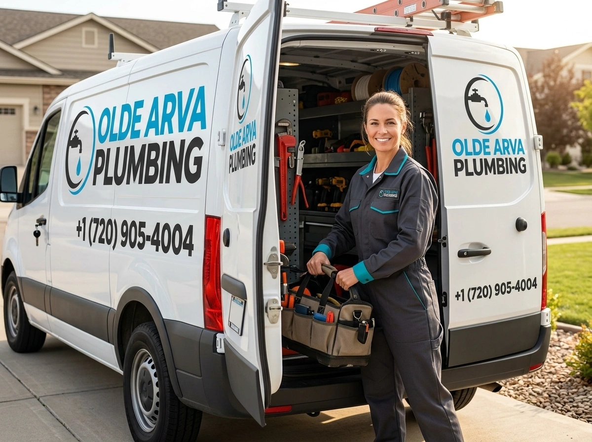 Mobile plumbing service van and technician dispatched across Olde Town Arvada CO by Olde Arva Plumbing