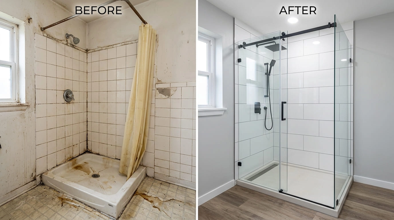Shower repair replacement before and after Arvada CO by Olde Arva Plumbing