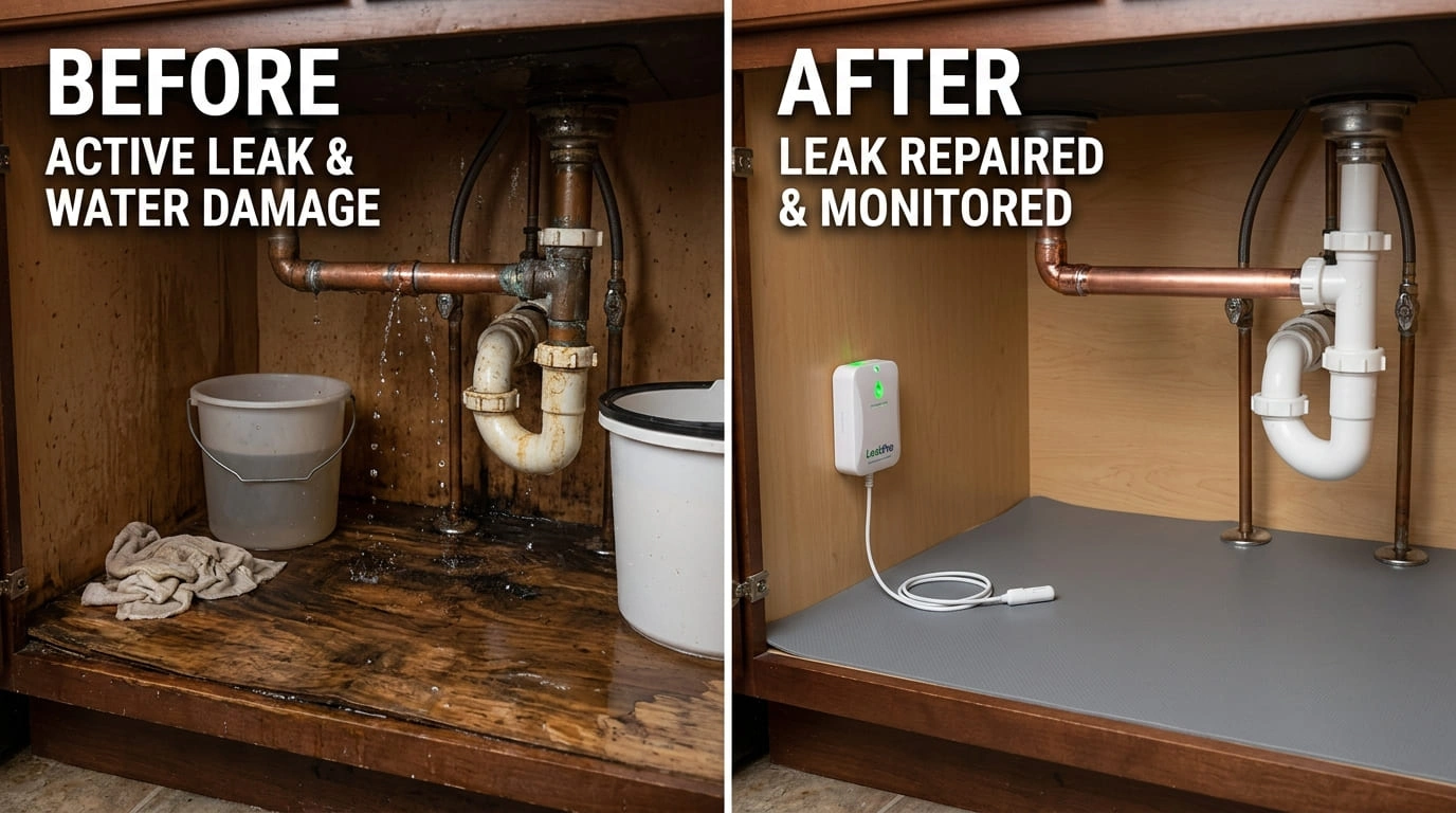Water leak repair before and after by Olde Arva Plumbing emergency plumbers Arvada CO